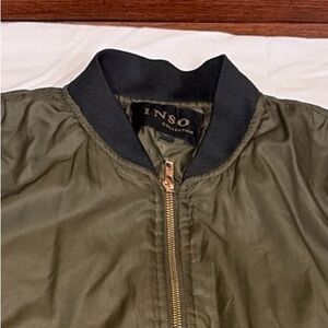 Trendy Olive Bomber Jacket Women’s Junior
Gold Hardware Satin Feel Look Warm